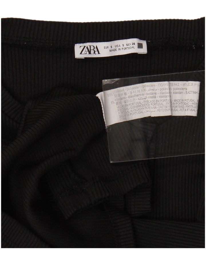 Zara Femmes Crop Top Manches Longues UK 8 Petit Noir Polyester