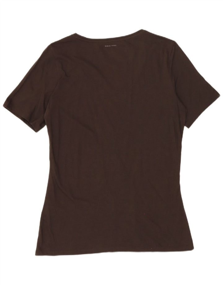 HUGO BOSS Haut T-Shirt Graphique Femme UK 12 Marron Moyen Coton