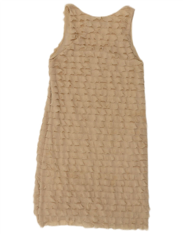 Zara Femme Robe Sans Manches À Volants UK 8 Petit Polyester Beige