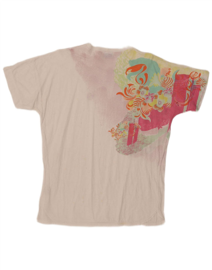 SERGIO TACCHINI T-Shirt Graphique Femme Top US 12 Grand Coton Floral Blanc