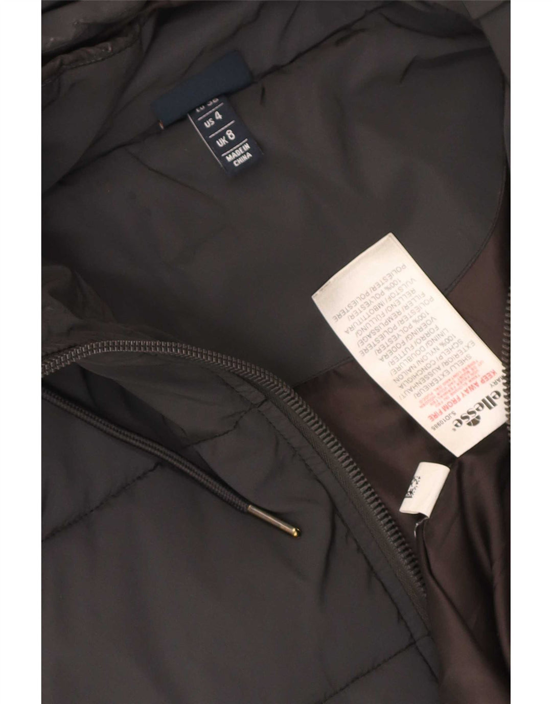 Ellesse Veste matelassée surdimensionnée à capuche pour femme UK 8 Small Nylon noir