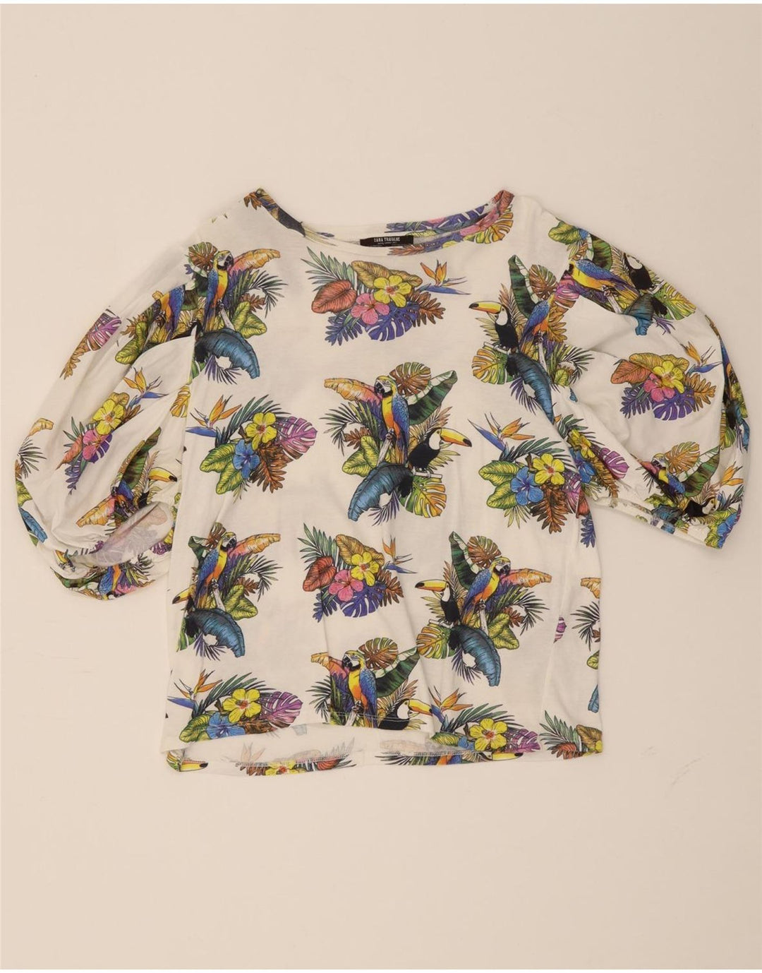 ZARA Womens Blouse Top UK 12 Medium White Floral Vintage Zara and Second-Hand Zara from Messina Hembry 