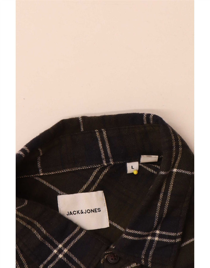 Jack & Jones Chemise en flanelle pour hommes, grand carreaux en coton kaki