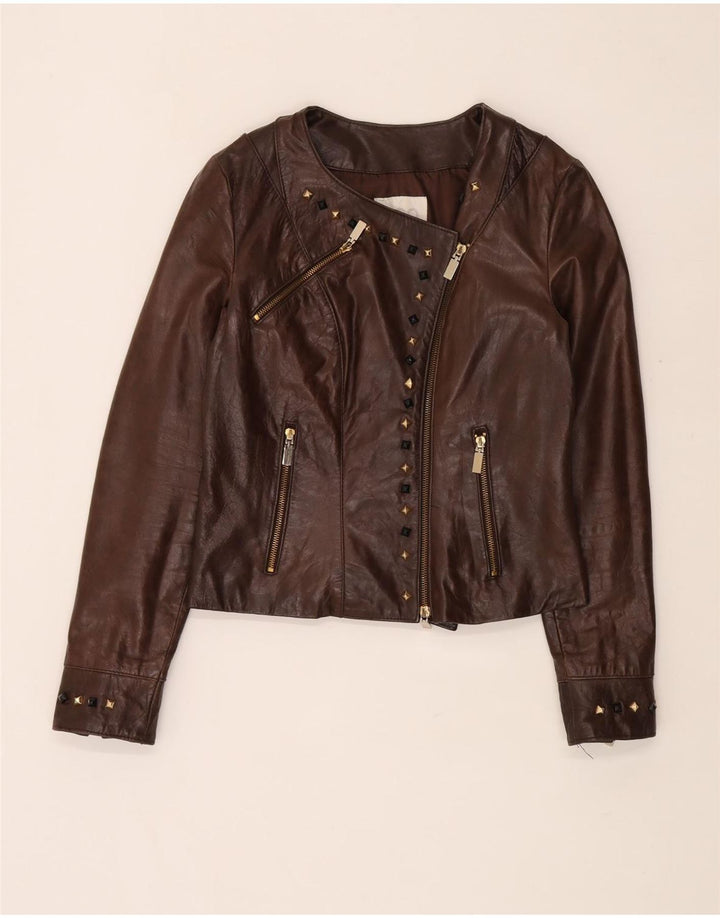 Veste motard en cuir femme vintage IT 44 Cuir marron moyen