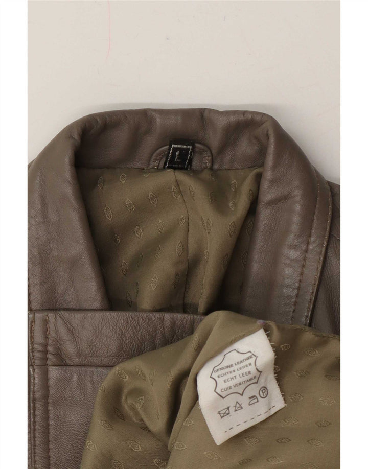 veste en cuir double poitrine vintage femme UK 16 Grand Vert