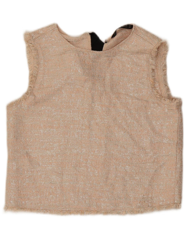 Zara Womens Crop Blouse sans manches Top UK 10 Petit Acrylique Beige