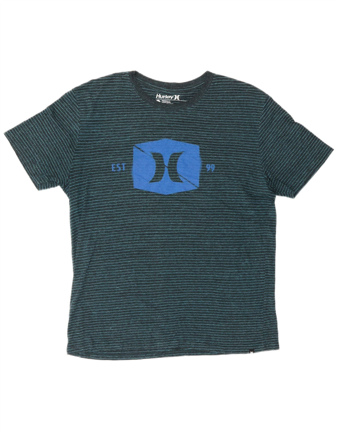 HURLEY T-shirt graphique coupe haut de gamme pour hommes, en polyester à fines rayures bleues