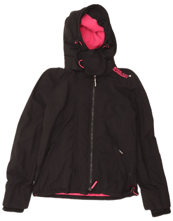 Superdry Veste coupe-vent à capuche graphique pour femme UK 14 Medium Black Nylon