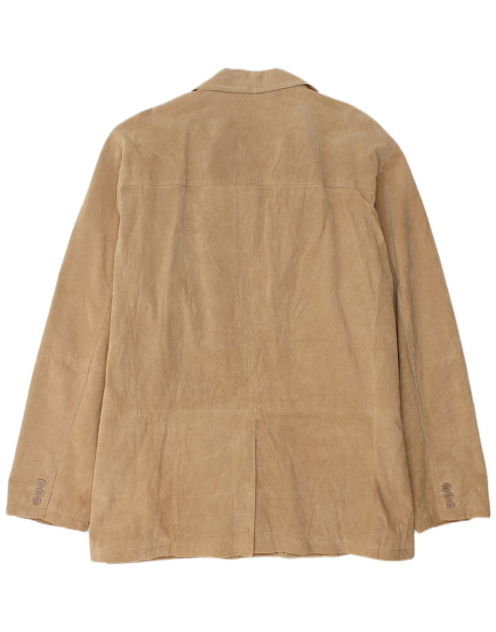 vintage Mens 2 Bouton Daim Blazer Veste UK 46 3XL Cuir Beige