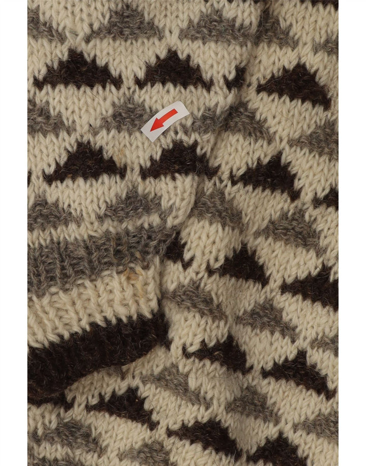 vintage Mens Crew Neck Jumper Pull Moyen Blanc Cassé Géométrique