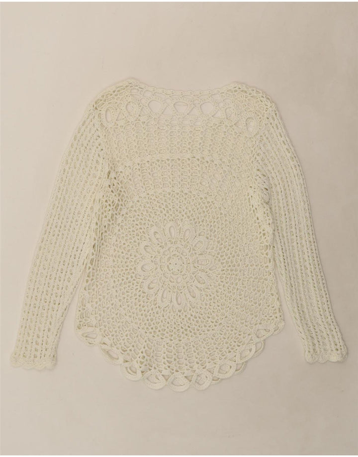 VINTAGE Womens Top Long Sleeve UK 14 Medium White Vintage Vintage and Second-Hand Vintage from Messina Hembry 