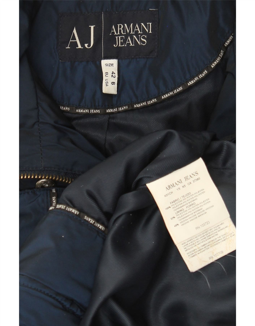 Armani Jeans Manteau rembourré pour femme EU 42 Large Bleu Marine Polyester