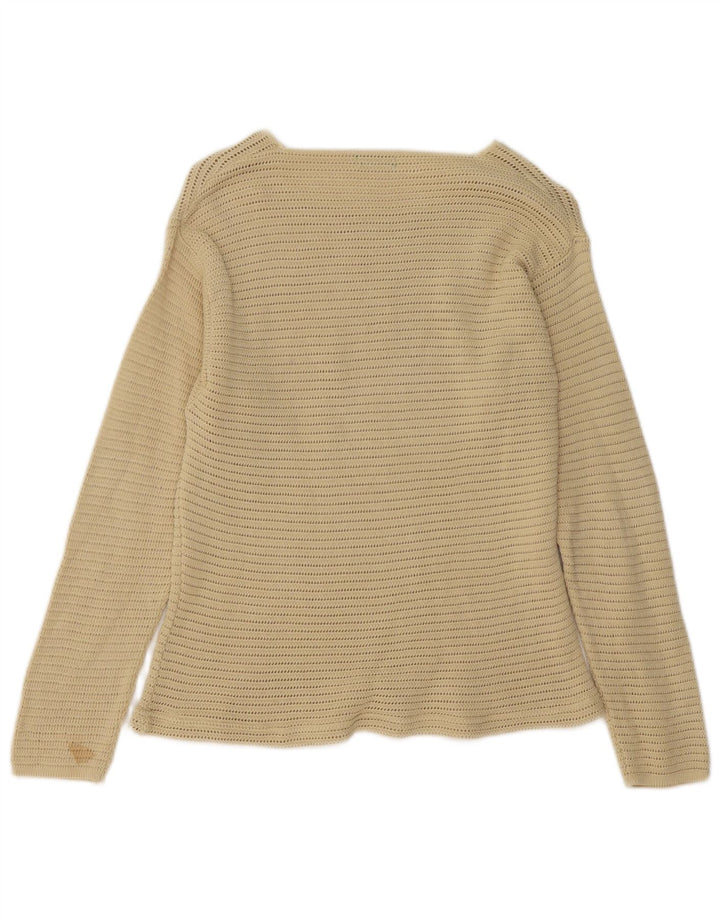 BENETTON Pull à col bateau en crochet pour femme UK 12 en coton beige moyen