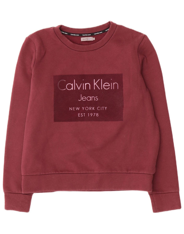 Calvin Klein Jeans Sweat-shirt graphique pour femme UK 14 Bordeaux moyen