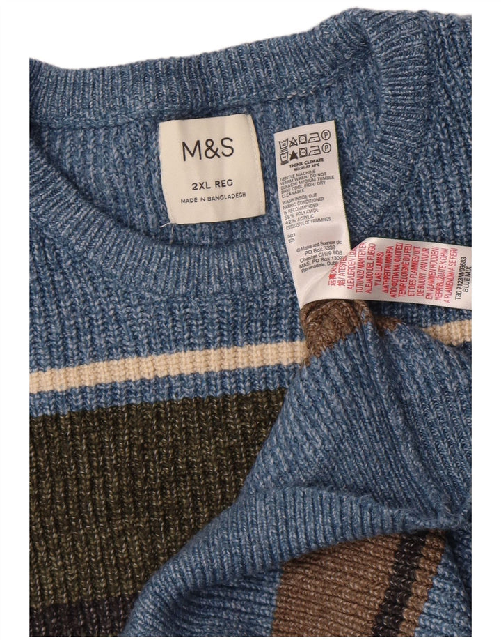 Marks & Spencer Pull à col rond pour homme 2XL en polyamide rayé bleu