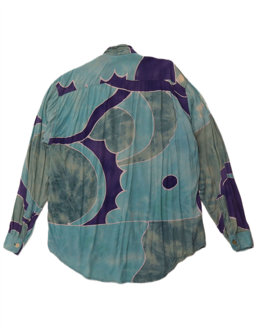 VINTAGE Chemise à motif abstrait pour homme XL Rayonne bleue