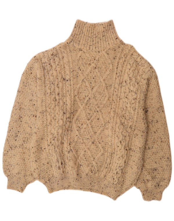vintage Mens Roll Neck Jumper Pull XL Beige Moucheté Nouvelle Laine