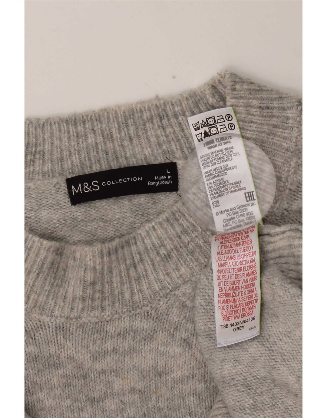 Marks & Spencer Pull à col rond pour femme UK 16 Large Gris