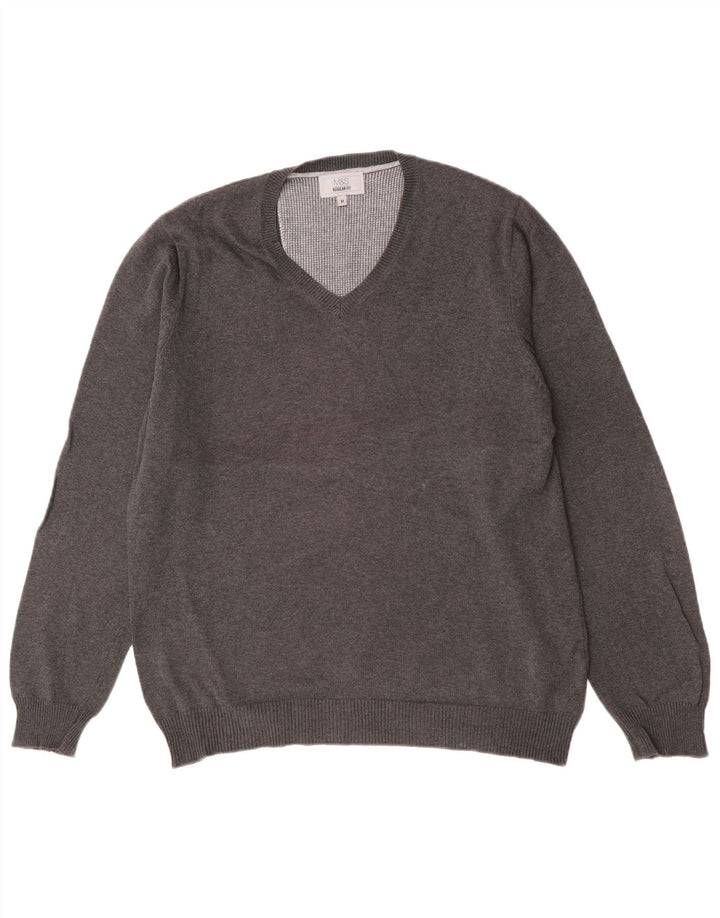 Marks & Spencer Pull coupe classique à col en V pour homme Gris moyen moucheté