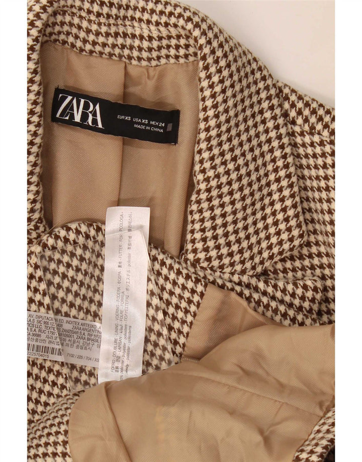Zara Veste blazer surdimensionnée à 2 boutons pour femme UK 6 XS Marron pied-de-poule