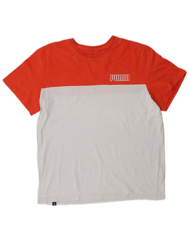 PUMA T-Shirt Homme Blanc Moyen Coton Colorblock