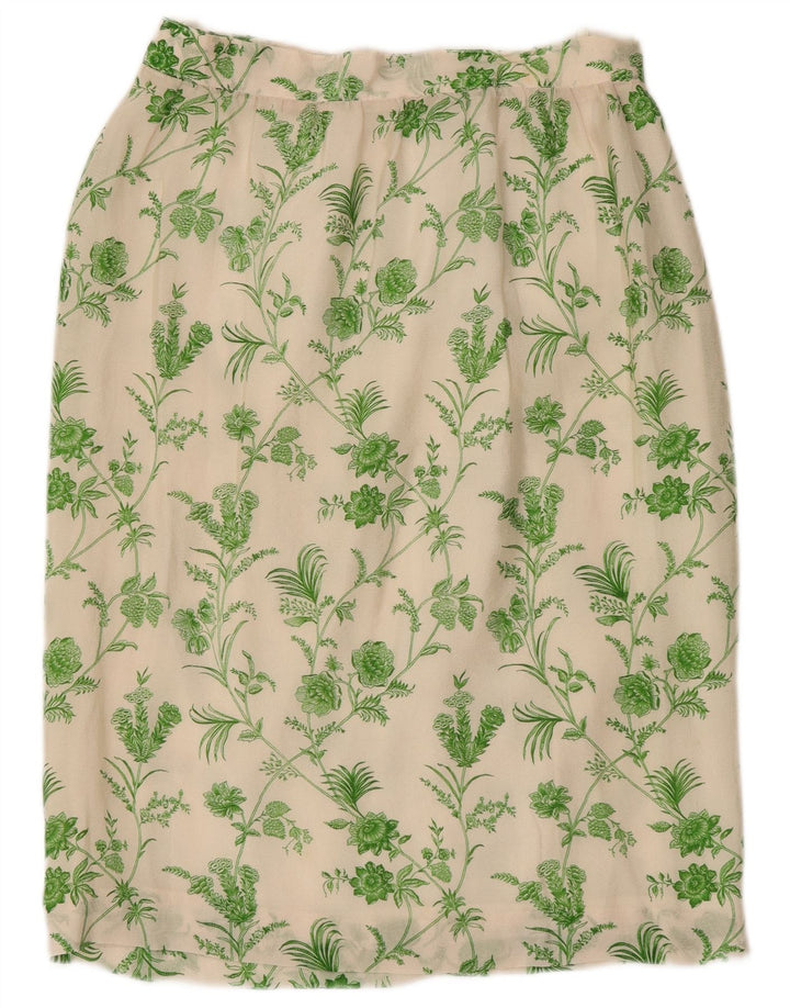 vintage Femme Jupe Droite W28 Moyen Blanc Floral