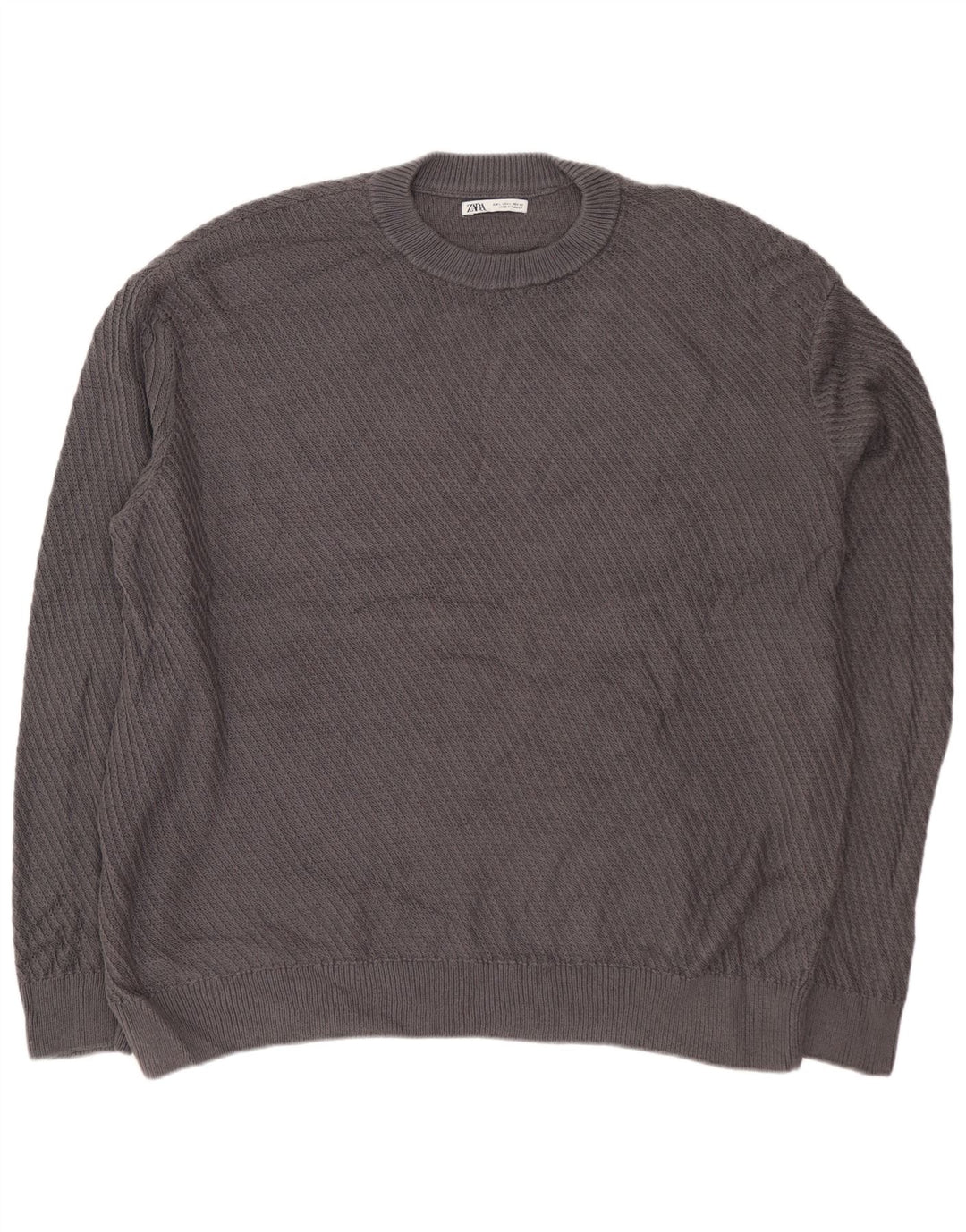 ZARA Pull ample à col rond pour homme Gris Taille L