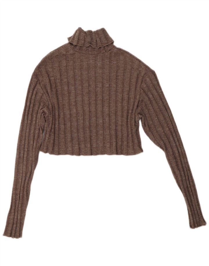 ZARA Pull court à col roulé pour femme UK 10 Petit Marron Polyester