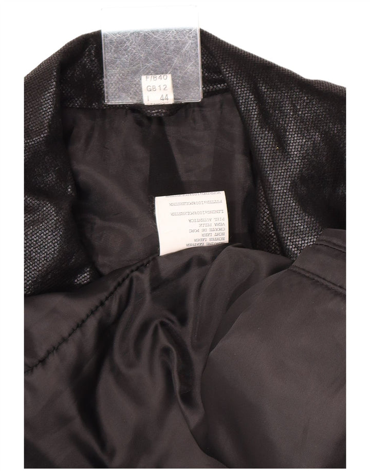 vintage Femme Suède Pardessus UK 12 Cuir Colorblock Bleu Moyen