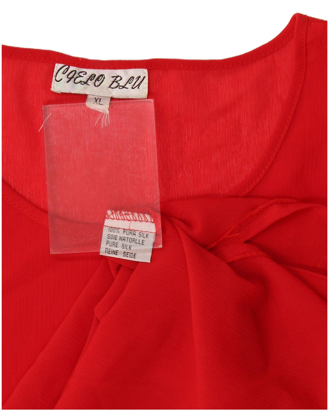 vintage Femme Blouse Top UK 18 XL Soie Rouge