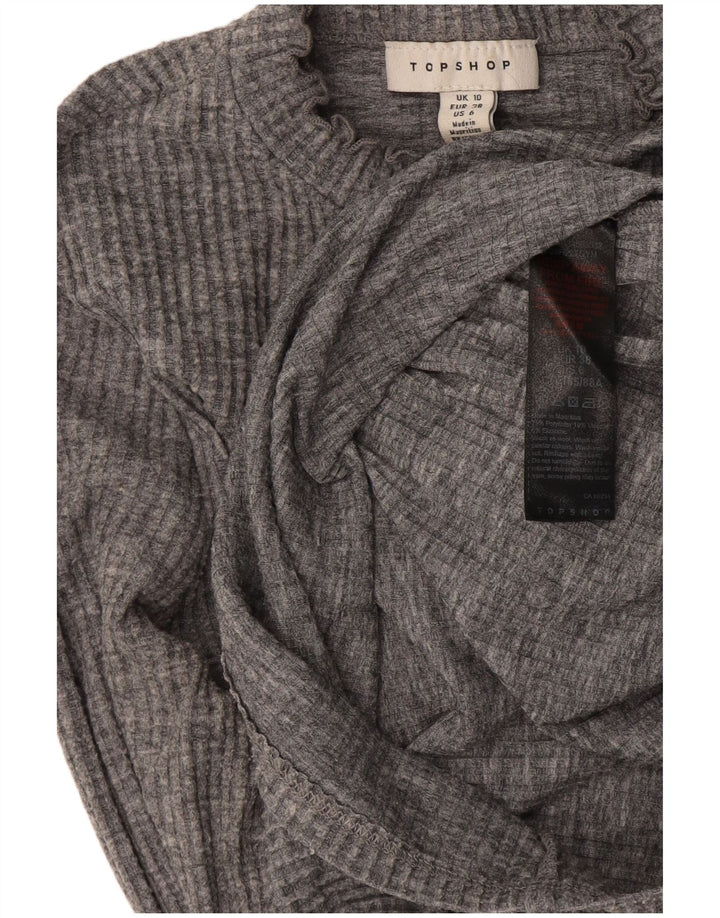 Topshop Top court à col zippé pour femme UK 10 Petit gris moucheté en polyester