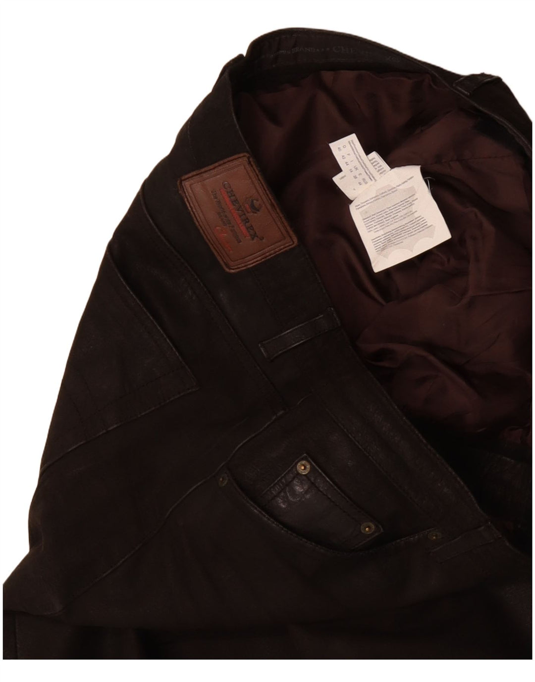 CHEVIREX Pantalon droit en cuir pour homme W40 L33 Cuir marron