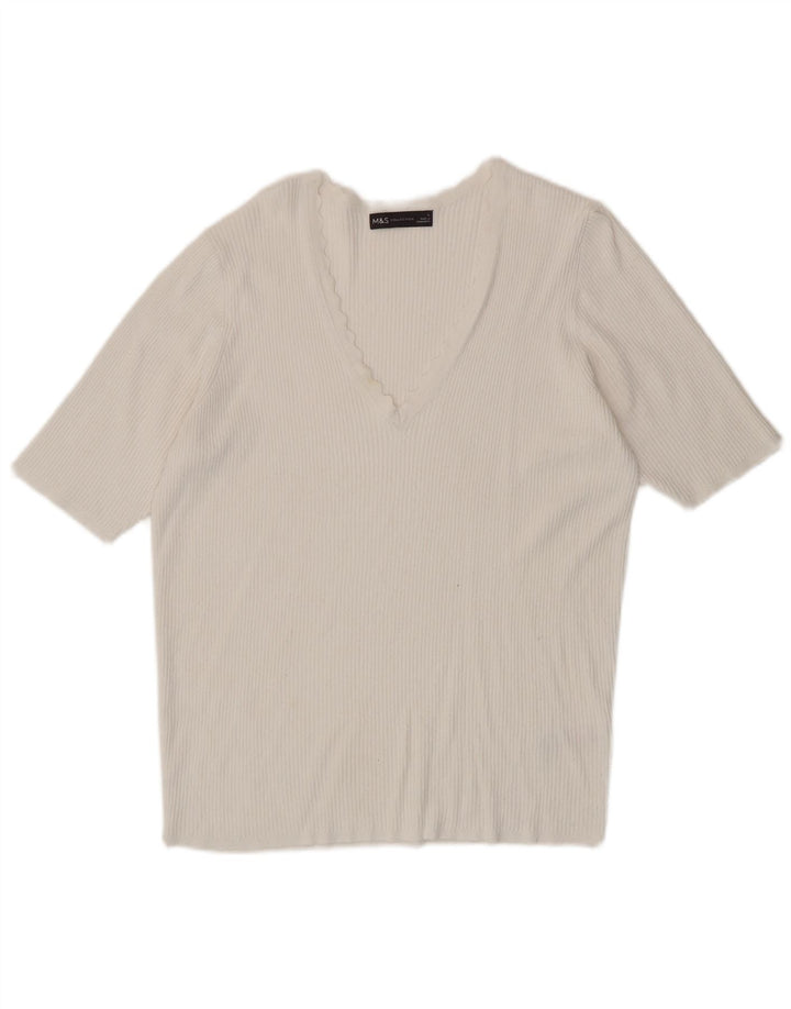 Marks & Spencer T-shirt pour femme UK 14 Large Blanc Viscose