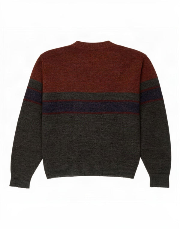 vintage Mens Crew Neck Jumper Pull XL Gris Colorblock Acrylique