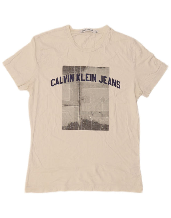 Calvin Klein Jeans T-Shirt Graphique Homme Blanc Moyen Coton