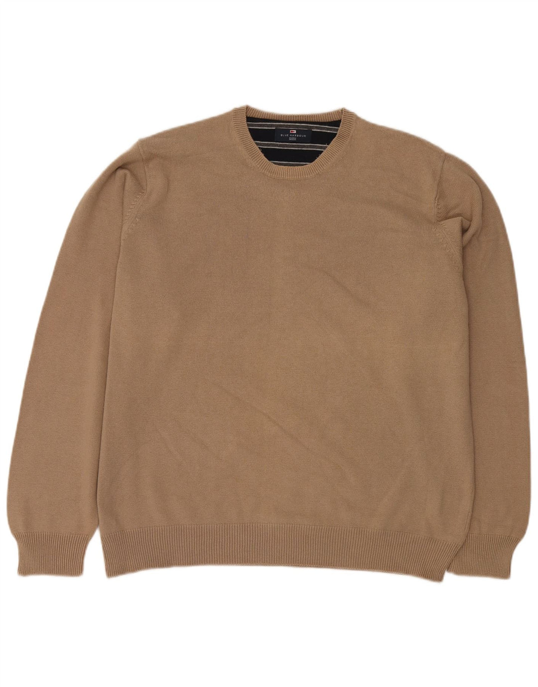 MARKS & SPENCER Pull Col Rond Bleu Harbour Homme XL Coton Beige