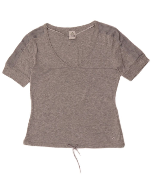 Adidas Womens Crop T-Shirt Top UK 12 Coton chiné gris moyen