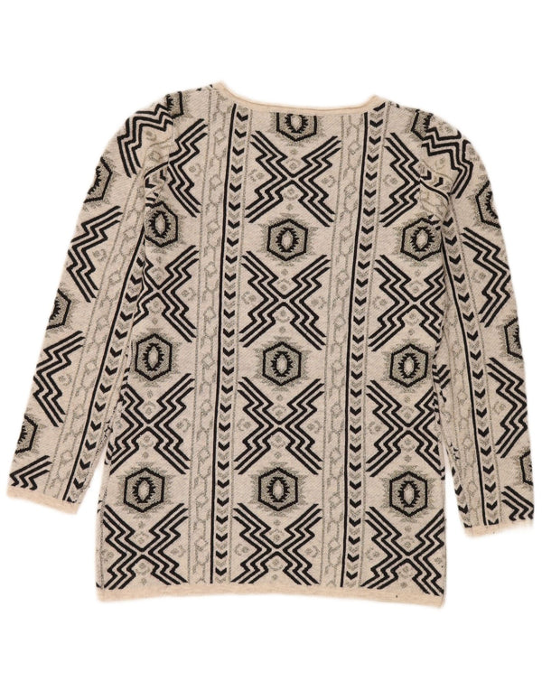vintage Womens Boat Neck Jumper Sweater UK 16 Grand Nylon Géométrique Beige