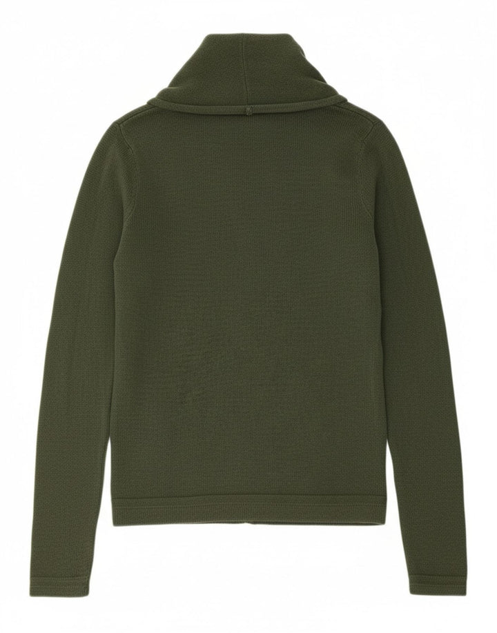 TOMMY HILFIGER Womens Shawl Neck Jumper Sweater UK 14 Medium Green Wool