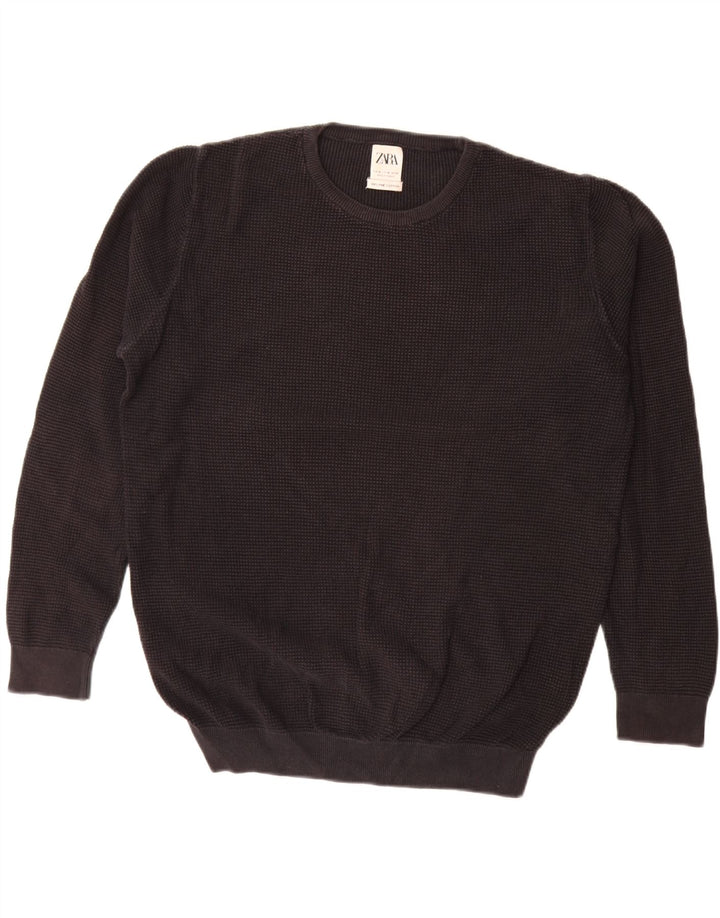 ZARA Pull ras du cou pour homme en coton noir moyen