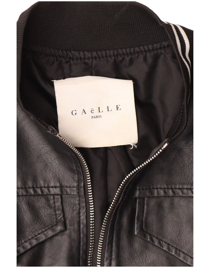 GAELLE Veste en cuir courte graphique pour femme UK 6 XS Noir