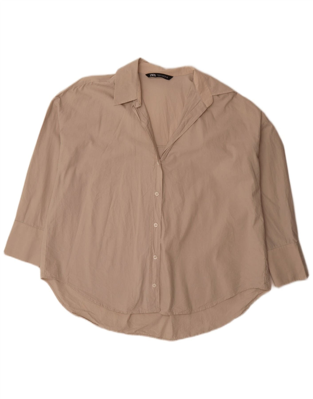Zara Chemise surdimensionnée à manches 3/4 pour femme UK 14 Coton beige moyen
