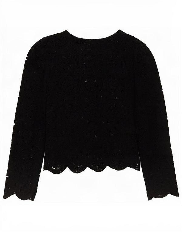 Zara Womens Crop Crochet Top Manches 3/4 UK 8 Petit Noir Floral