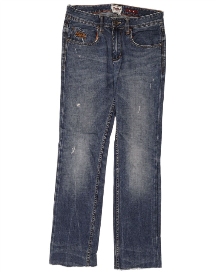 Superdry Jean Slim Déchiré Femme W28 L32 Bleu Coton