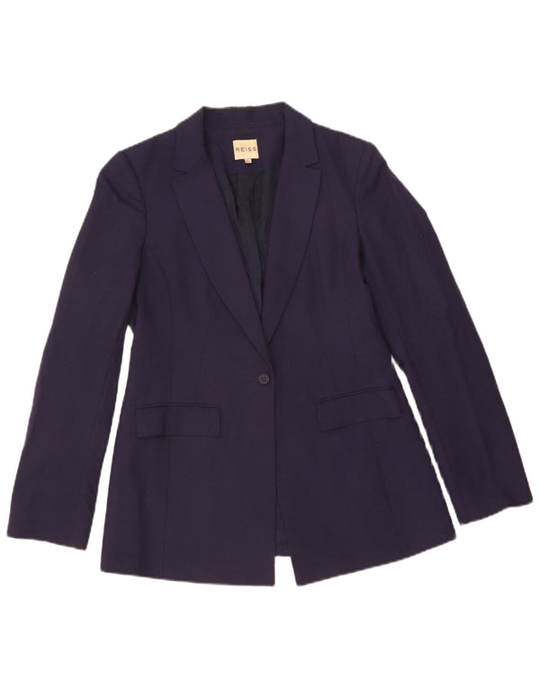 Reiss Veste blazer 1 bouton pour femme UK 10 Small Bleu marine Viscose