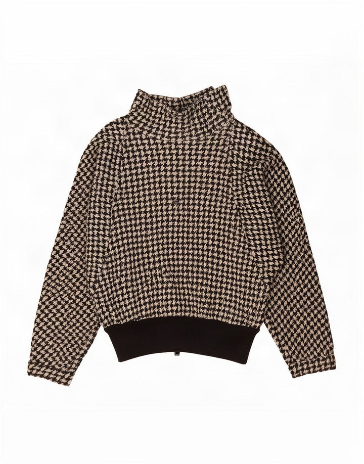 vintage Womens Turtle Neck Jumper Pull UK 12 Moyen Noir Pied-de-poule