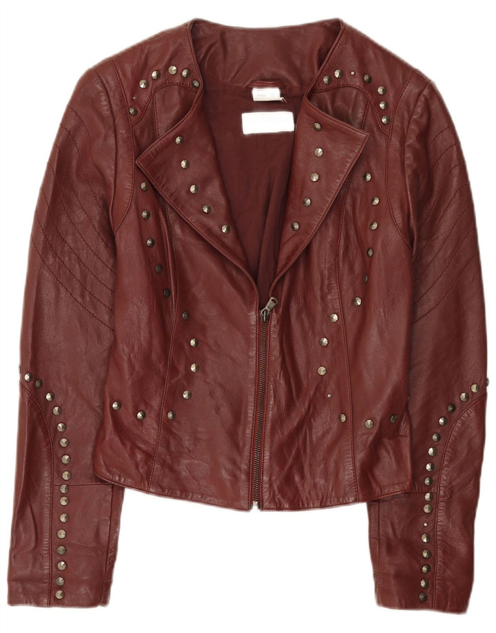 Amy Vermont Veste de motard en cuir pour femme EU 38 Bordeaux moyen tacheté