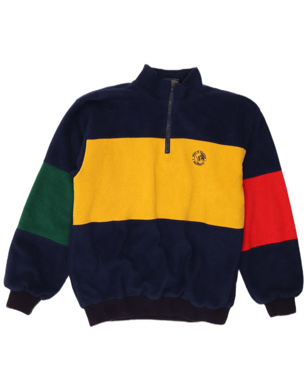 vintage Mens Zip Neck Fleece Jumper Grand Bleu Marine Colourblock Polyester