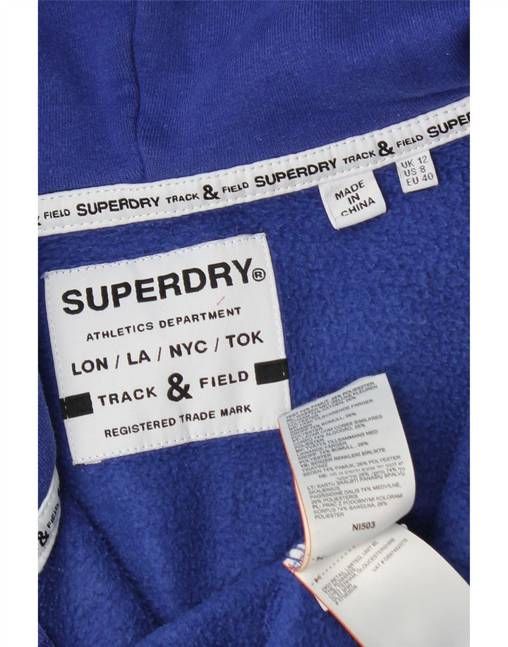 Superdry Pull à capuche zippé graphique pour femme UK 12 Bleu moyen Coton