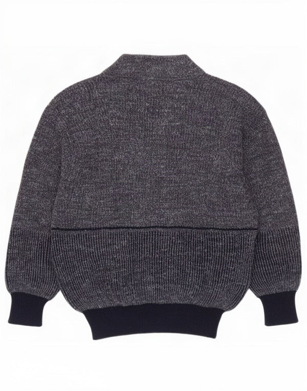 vintage Homme Col V Jumper Pull IT 48 Moyen Marine Bleu Moucheté Laine
